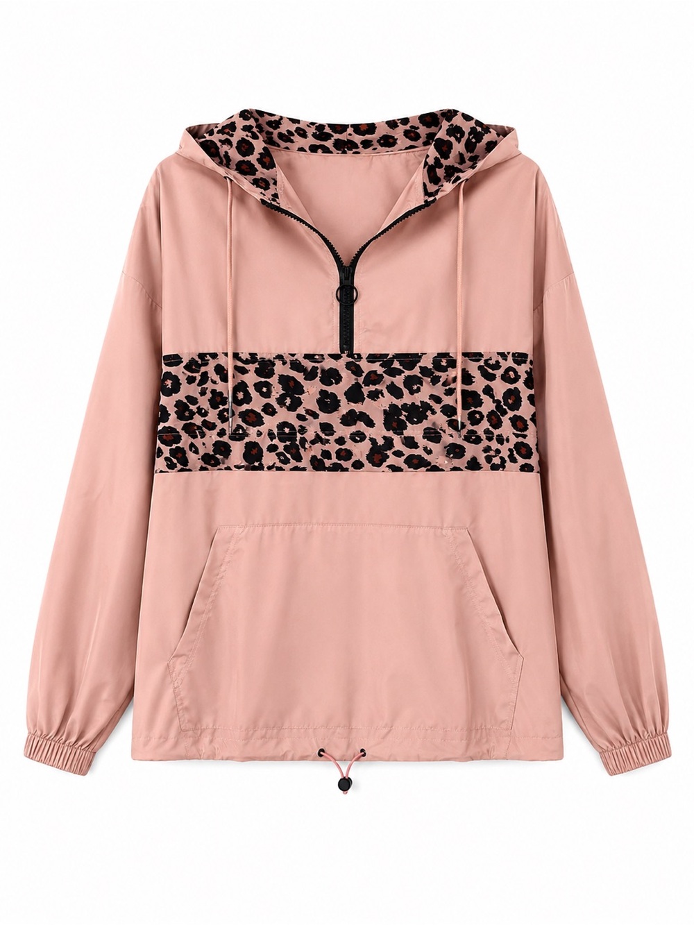 Women’s Pink Hooded Leopard-Accent Bomber Jacket